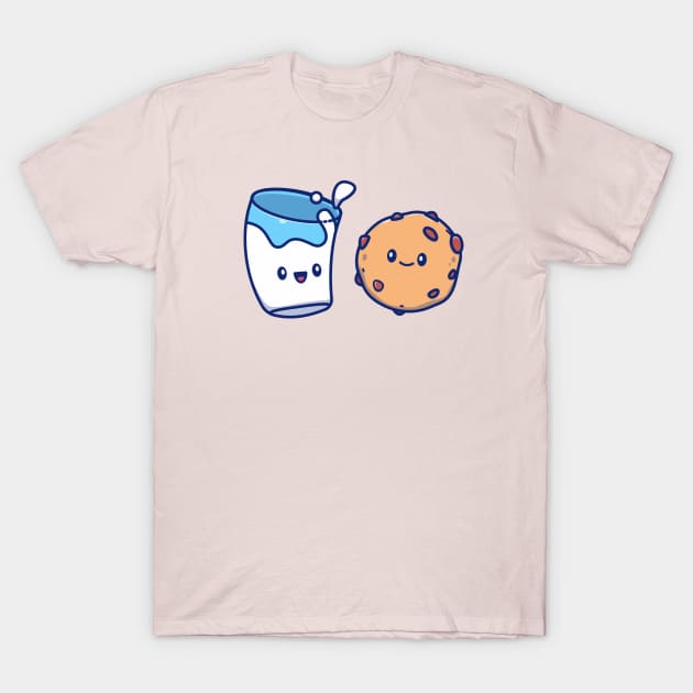 Cute Milk And Cute Cookies Cartoon T-Shirt by Catalyst Labs